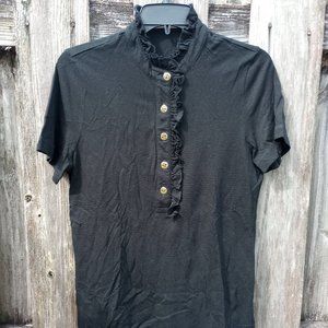 Tory Burch Emily ruffle black polo shirt top L